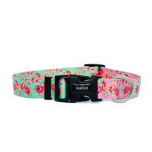 Coleira para cachorro FLOWERS - rosa e verde - WALKIEDOG