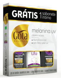 Kit Gota Dourada (SH 340ml + Cond 340ml + Sab Intimo Fresh 100ml) Melanina Filtro UV