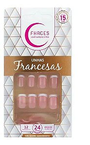 Unhas Fhaces Francesa Rosa  com 24 Unid