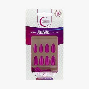 Unhas Fhaces STILETTO Colors Rosa Fucsia com 28 Unid