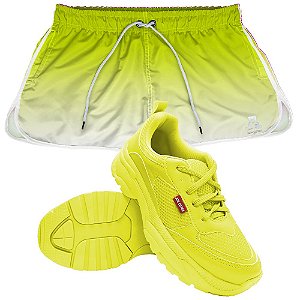 Kit Short e Tênis Chunky Verde Neon