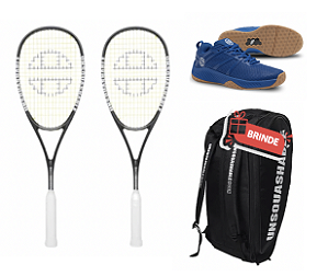 Kit 2 Raquetes Unsquashable Tour Tec 125 e 1 Tênis Unsquashable Tour Tec Azul