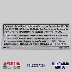 Etiqueta Emissão de Poluentes (29) - YS FAZER 250 / XTZ 250 LANDER (Original Yamaha)