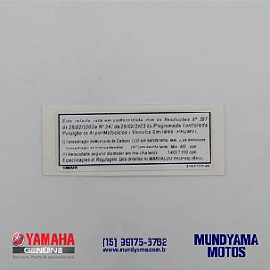 Etiqueta Emissão de Poluentes (29) - YS FAZER 250 / FZ25 FAZER 250 / XTZ 125 / XTZ 250 TÉNÉRÉ (Original Yamaha)