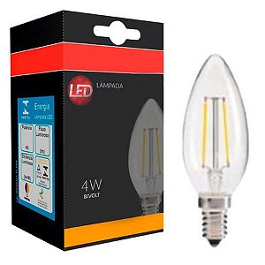 Lâmpada LED Vela E14 4W Vidro Branco Quente Filamento | Inmetro