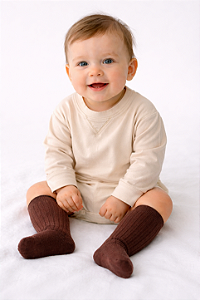 Kit completo Romper de Bebê Unissex + Meia 3/4 Coffee (3-6 meses)