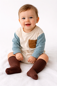 Romper de Bebê Oversize Collor + Meia 3/4 Coffee Unissex (3-6 meses)