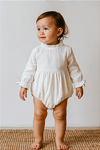 Romper Babado Off White (12-18m); (18-24m)