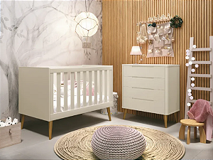 Berço Noah e Cômoda Boom Retrô Pés Madeira Reller