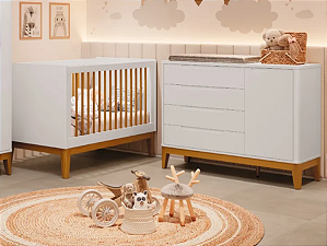 Berço Noah Wood com Cômoda Boom Classic Pés Madeira Reller