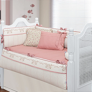 Kit Berço Sofisticado Floral Rosê 100% Algodão - 10 Peças