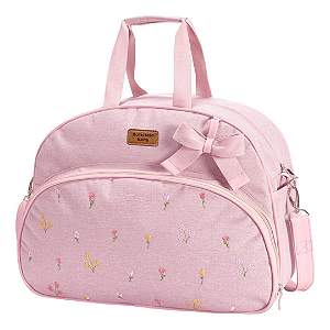 Bolsa Maternidade M Floral Rosê Com Bolso Frontal Rosê - Batistela Baby