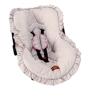 Capa Bebê Conforto e Protetor de Cinto Linho Rosê Ajustável 3 Peças - Batistela Baby