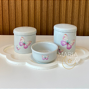 Kit Higiene Bebê Borboletas Roxas – Bandeja de Nuvem