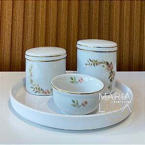 Kit Higiene Bebê Rosas Vintage – Bandeja Redonda de Porcelana
