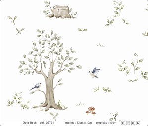 Papel de Parede - Doce Bebê 1 ( Árvores com Pássaros / DB734)
