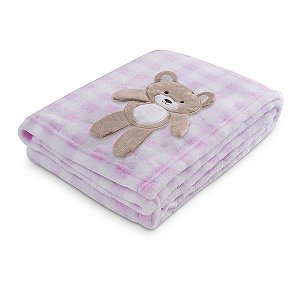 Manta Soft Baby Anti-alérgico Rosa Xadrez Ursinha