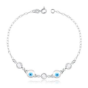 PULSEIRA ELOS COM ZIRCÔNIA PONTO DE LUZ E OLHO GREGO - PRATA 925