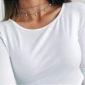 COLAR CHOKER DUPLO CORRENTE COM BOLINHAS E PINGENTES PONTO DE LUZ