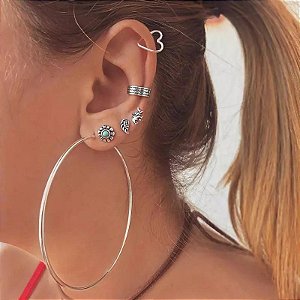 KIT DE BRINCOS ELEFANTE FOLHA COM ARGOLA E PIERCING CORAÇÃO BOHO