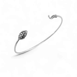 BRACELETE PULSEIRA CABEÇA COBRA SERPENTE TRABALHADO REGULÁVEL - PRATA 925