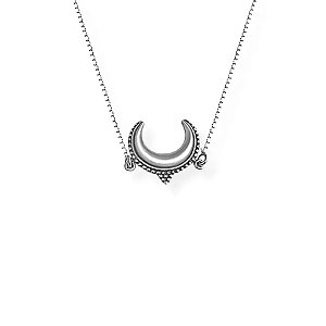 GARGANTILHA CHOKER MEIA LUA INDIANA DETALHES PONTILHADO BOHO BALI INVERTIDA - PRATA 925