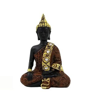 Buda em Abhaya | 12 cm | Resina | Preto com Dourado