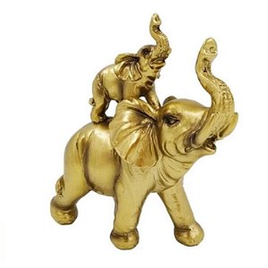 Elefante com filhote| Dourado | 14 cm | Resina