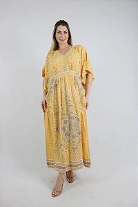 Vestido/kaftan acinturado com mangas soltas | Amarelo (M)