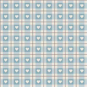 Tecido Xadrez Coração Kawaii Azul 16017 50x150