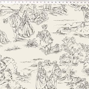 Tecido Toile de Jouy Cinza 69046C03
