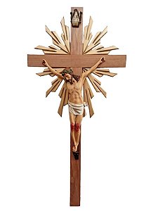 Crucifixo em Madeira 110 cm Resplendor Cristo em Resina 70 cm