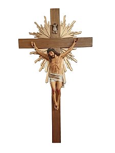 Crucifixo com Resplendor em Madeira Cristo em Resina 250 cm