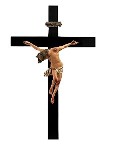 Crucifixo em Madeira 150 cm Cristo Estilizado em Resina 65 cm