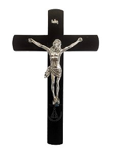 Crucifixo Madeira Cristo em Estanho de Parede 17X10 cm