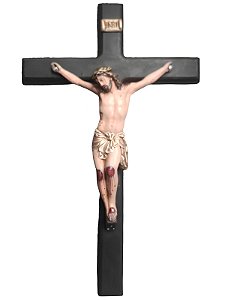 Crucifixo Cruz de madeira Pintada Gesso 40 cm