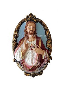 Sagrado Coração de Jesus Medalhão Pintada 37x25 cm