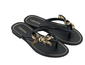 Rasteira Grendha Cacau Ícone 18799 Preto Dourado