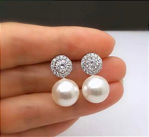 Brincos em Zircônias  e pérolas 036