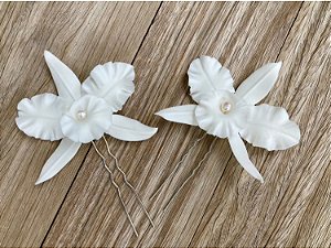 Dupla de Orquídea Cattleya Porcelana 8,00cm