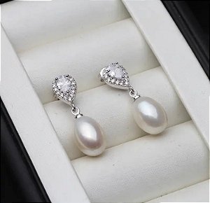 Brincos Pérolas de água doce e Zircônias 037
