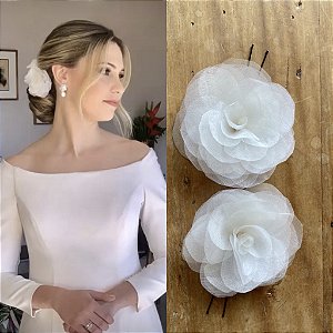 Dupla de Camelia Organza de seda pura 8 cm