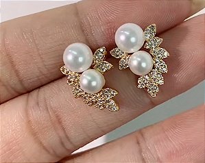 Brincos em Pérolas e Zircônias Dourado 0320