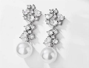 Brincos em Zirconias e Pérolas 055