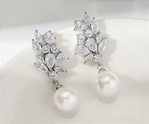Brincos em Zirconias e Pérolas 056