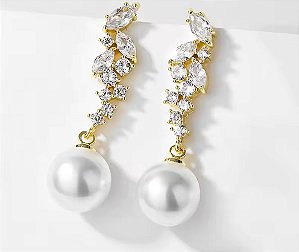 Brincos Zircônias com pérolas (dourado) 0089