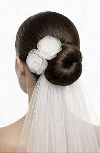 A. Dupla de Camelia Organza de seda pura 6 cm