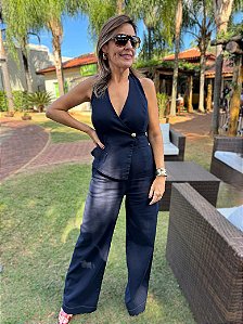 Macacao Denim Estilo Alfaiataria