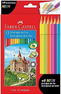 Lápis de Cor EcoLápis 12 Cores + 6 Neon, Faber-Castell