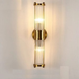 Arandela Wall Light 12x50cm 2xE14 Alumínio Dourado Velho + Vidro transparente Sindora DCB00278